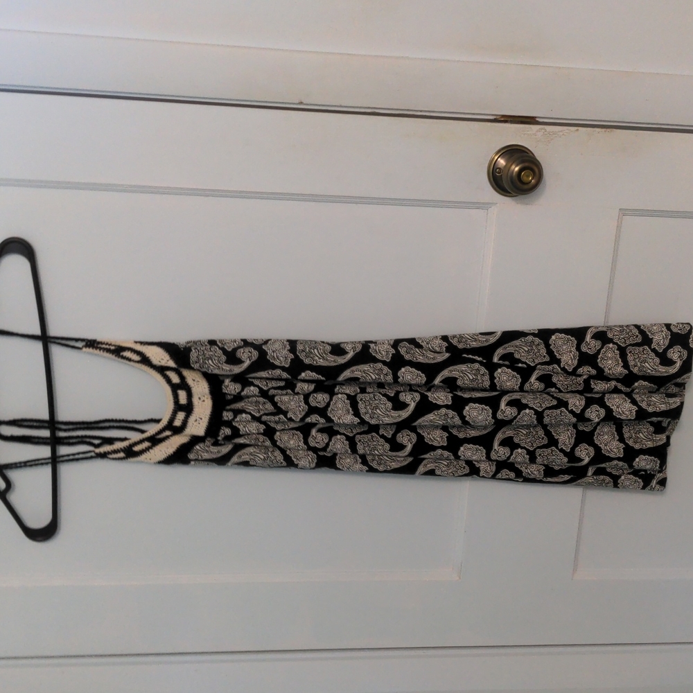 Halter Dress Sz L Black and White Paisley Pattern with Crocheted Detailing